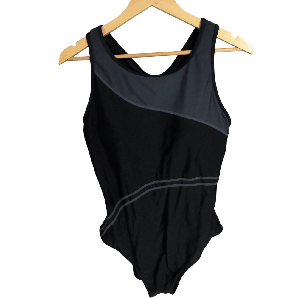 Charmo Women Black Grey Athletic One Piece Swimsuit UPF 50+ Racerback XL NWT